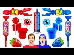Red Food vs Blue Food Color Challenge | Eating Everything Only In 1 Color For 24 Hours TeenChallenge