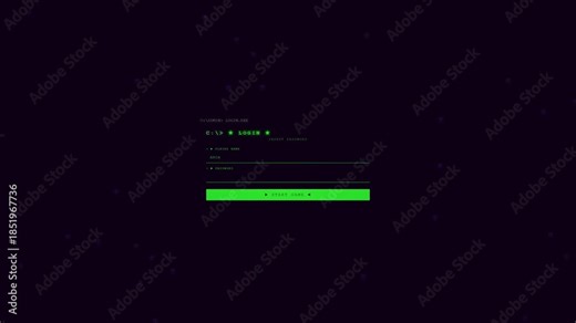Computer system login and hacking animation shows user interface with data inputs and security breaches occurring in a digital environment