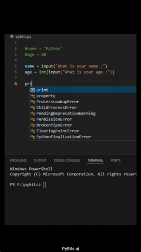 Python input()⌨️ Beginner-friendly coding🤖 Follow @pybits.ai#python #coding #learnpython #ai #pybits