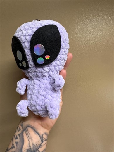 Crochet Alien Keychain: Lavender Plush Stuffie With Holographic Eyes - Etsy