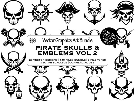 Pirate Skull Vector Clipart Bundle, Pirates Sticker Designs, Pirat, Tattoo Emblem Decal Design, Instant Download Commercial Use, SVG PNG JPG - Etsy