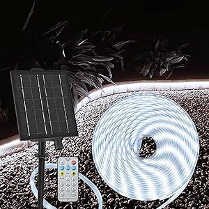 echosari 32.8Ft Solar Strip Lights Outdoor, IP68 Fully Waterproof LED Strip Lights with Timer Remote Auto ON/Off, Self-Adhesive Lights Strip for Camping Pool Deck Patio Decor (Cool White)