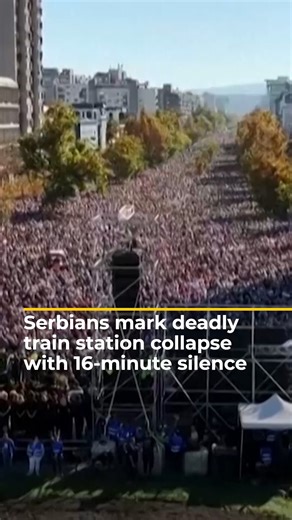 58K views · 857 reactions | Tens of thousands of people marked the first anniversary of a train station roof collapse in the Serbian city of Novi Sad, observing 16 minutes of silence for the 16 victims of the tragedy. Many blame the tragedy on government negligence and corruption. | Al Jazeera English | Facebook