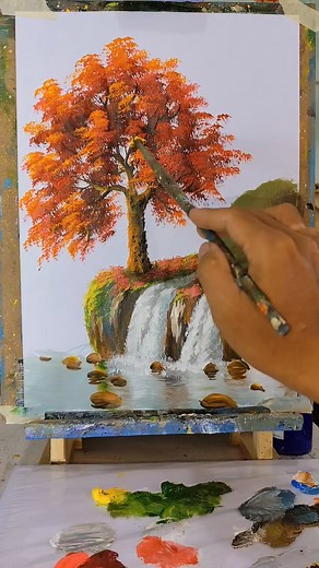 16K views · 483 reactions | Draw red tree and waterfall painting easy #drawtree #redtree #painting #tutorialpainting | Nguyễn Văn Hoà Art | Facebook