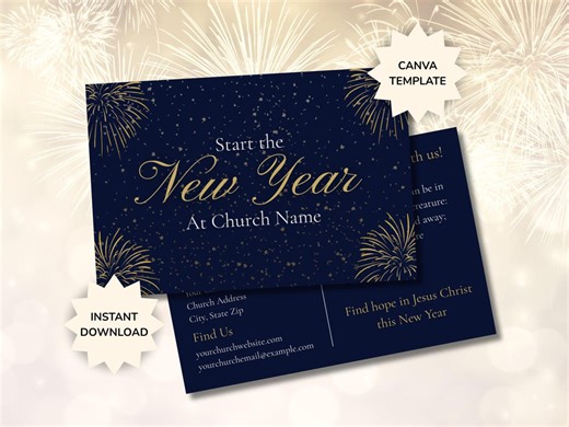 New Year’s Church Invitation, Editable Canva Template, Printable Church Invite Flyer - Etsy