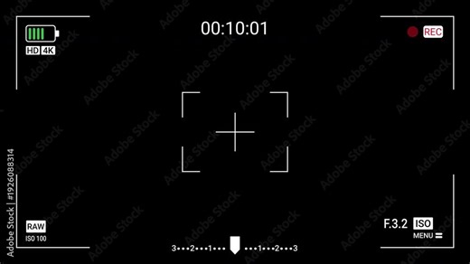 Recording camera overlay screen interface with timer on alpha channel, Video camera recorder screen overlay on a transparent background
