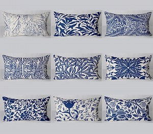 Indigo Tulip Vine Throw Pillow Cover - William Morris Flower Art Pillow Cover - Royal Blue Plant Lumbar Pillow Cover,outdoor Cushion Cover - Etsy