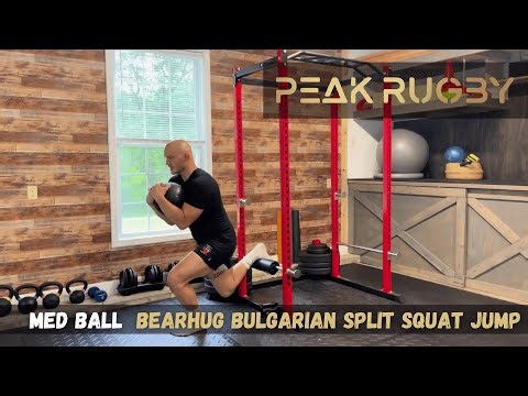 How to Do the Med Ball Bearhug Bulgarian Split Squat Jump | Power, Balance & Control