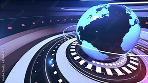 3D World News Background Loop, digital world breaking news Studio Background
