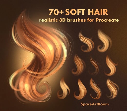 Realistic 3D Hair Brushes for Procreate: Flowy Wavy Soft Smooth Texture, Highlights and Shading. Digital Brushset - Etsy