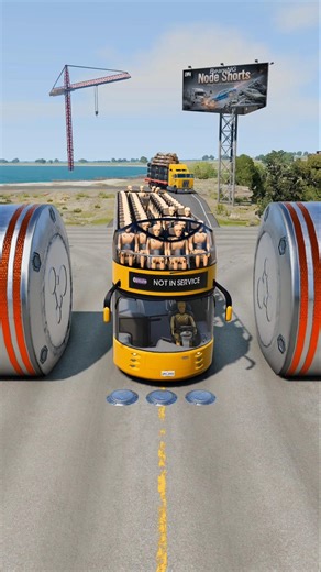Colourful Long Buses & Semi Cargo Truck vs Hydraulic Crush - BeamNG.Drive #shorts #beamngdrive
