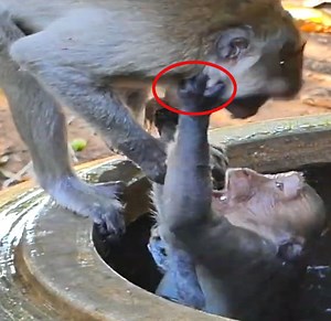 So Sadnesss !!! Baby Monkey play water with friends when Baby Monkey Abuse Baby Monkey friend Drop in water | Monkey Daily TV