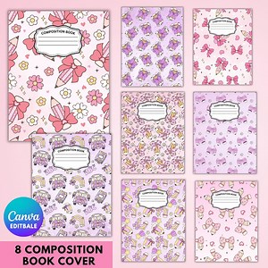 School Theme Pretty Girl Pink Supplies Composition Notebook Cover, Composition Book Cover, Canva Composition Notebook Cover,digital Download - Etsy