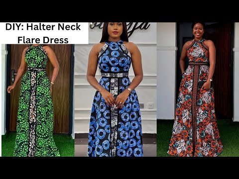 How to cut and sew a Halter Neck Flare Dress with Front Slit