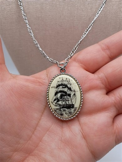 Vintage VTG Sarah Coventry Necklace Silver Tone Mermaid Ocean Sea Ship Sailing Painting Ghost Ship Pendant - Etsy