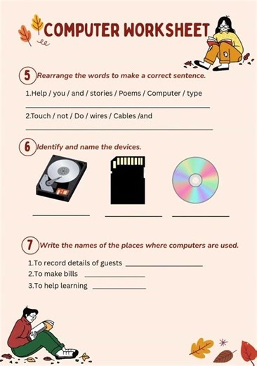 Free Computer Worksheet for Grade 1 | 10 Types of Questions | Class 1 Computer Science
