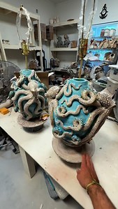 Twin lamps! For a special client. #lamp #lighting #octopus #pottery #ceramic | Shayne Greco Ceramics