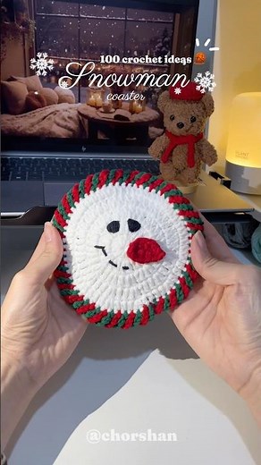 Christmas ideas : Snowman coaster #crochet #crochettutorial #merrychristmas #christmasdecor #cute
