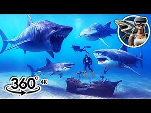 360 Scary Sharks Sea Monster and Scuba Divers | 360 Video 4k