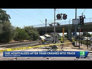Person taken to hospital after truck collides with SacRT train