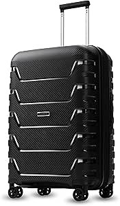 LUGGEX 24 Inch Luggage with Spinner Wheels - Polypropylene Expandable Hardshell Medium Suitcase (Black Suitcase)