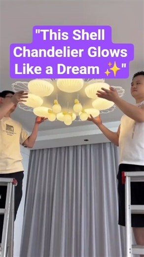 "Elegant French Cream Shell Chandelier ✨ Modern Ceiling Light for Creamy Bedroom & Living Room"
