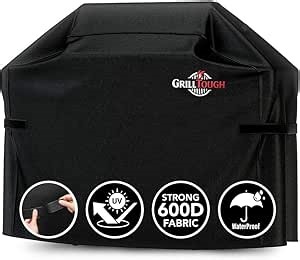 GrillTough Heavy Duty BBQ Grill Cover for Outdoor Grill, 58 Inch – Waterproof, Weather Resistant, UV & Fade Resistant with Adjustable Straps – Gas Grill Cover for Weber, Genesis, Charbroil, etc. Black