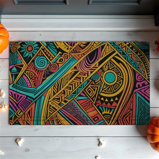 African Doormat: Colorful Tribal Pattern, Recycled Rubber Base - Etsy