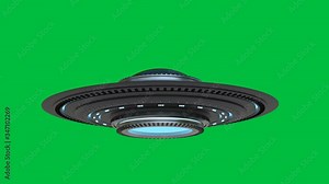 3d rendering metal ufo or alien spaceship isolated on green screen background