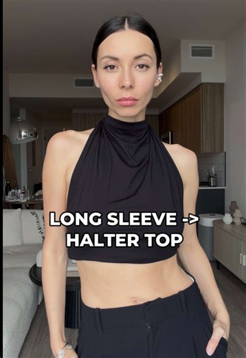 More useful fashion content👉🏻 @marina_usti_ . . . . Halter top tank, halter neck, how to make a halter top out of a long sleeve, styling #halter #haltertop #longsleeves #styling