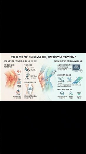 제목: 운동하다 무릎 뚝 소리 오금 통증 원인은 후방십자인대 손상 PDRN 주사 치료로 극복 #pdrn주사 #통증의학과 #강남연세신통의원 #shorts