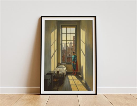 Vintage Superhero: Bedroom | Retro Edward Hopper Style Art Print | Urban Loneliness Masculine Decor - Etsy
