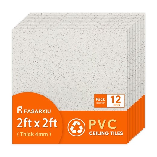 Check The Home Depot's Q&A Before Buying: Fasarxiu 2 x 2 ft. Smooth Pro White High-Grade PVC Drop Ceiling Tile, Waterproof, Washable and Fire-Rated (48 sq. ft./Case)