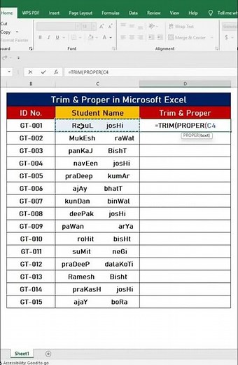 How to Trim and Proper Formulas in Excel