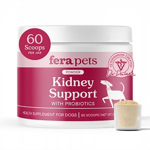 Fera Pets Dog Kidney Support Powder - With Probiotics - Enhances Renal Health & Function - 60 Scoops