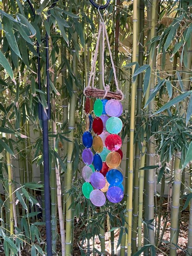 Capiz Shell Windchime- 6 Strands of Multicolored Shells Hang From a Wreath Made of Twigs. Twinkling Sound for Your Garden/patio - Etsy