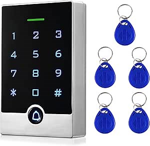 Security Door Access Control Keypad, RFID Keypad with ID Key Fobs, Stand-Alone Reader, Support 2000 Users, Door Lock Controller, Garage Keyless Entry Pad, Zinc Alloy Metal, Weatherproof