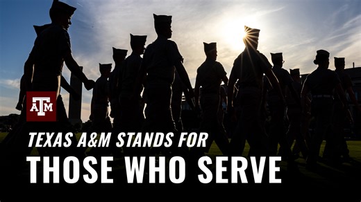 At Texas A&M, standing with our veterans is a commitment we live every day—honoring their service, supporting their success, and ensuring their legacy endures. From developing the next generation of military doctors to leading efforts that ensure no soldier is left behind, we foster an environment where veterans thrive. | Texas A&M University