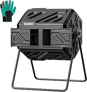 THEGROW'ING Updated 43 Gallon Compost Bin Outdoor, Fast Assemble Tumbling Composter, Dual Chamber Composter Tumbler, Rotating Compost Bin for Outside, Backyard, Garden and Yard, Black