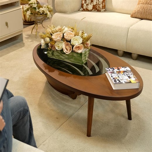 Luxury Walnut Coffee Table – Glass Top Centerpiece - Etsy
