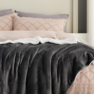 U by Bedsure Sherpa Fleece Queen Blankets Charcoal - Thick Warm Blanket,Soft Fuzzy Blanket,90x90 inches