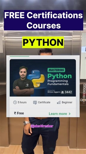 Jobs4fresher.com on Instagram: "𝟏𝟎𝟎% 𝐅𝐑𝐄𝐄 𝐂𝐞𝐫𝐭𝐢𝐟𝐢𝐜𝐚𝐭𝐢𝐨𝐧 𝐂𝐨𝐮𝐫𝐬𝐞𝐬 😍 Learn The Latest Tech Skills & Strength Your Resume 🚀 - Python - Java - SQL - HTML & CSS - JavaScript - Github - InterviewPreparation 𝐋𝐢𝐧𝐤 In Bio Enroll For FREE & Get Certified #freshers #jobs4fresher #freecourses #students"