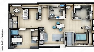 Modern Medical Clinic Floor Plan Design: A Detailed 3D Rendering of a Functional and Efficient Healthcare Space