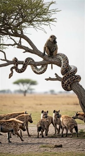 Pity Python on the Tree Watch the Amazing Climb #python #hyena #wildlife