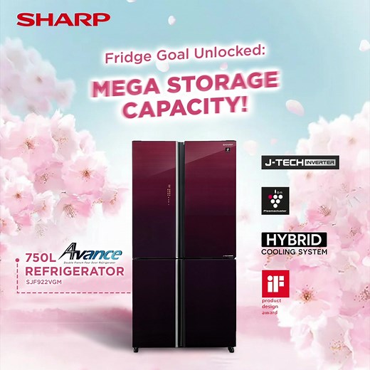 Unleash a new era of freshness with the 𝗦𝗵𝗮𝗿𝗽 𝟳𝟱𝟬𝗟 𝗔𝘃𝗮𝗻𝗰𝗲 𝗦𝗲𝗿𝗶𝗲𝘀❄ . Elevate your kitchen experience with 𝗠𝗲𝗴𝗮 𝗦𝘁𝗼𝗿𝗮𝗴𝗲 𝗖𝗮𝗽𝗮𝗰𝗶𝘁𝘆 & a design that seamlessly blends style and functionality✨ . Dive into a world of freshness with Plasmacluster Technology, creating an environment that preserves the integrity of your ingredients. . Revel in the Extra Cool Plus Temperature of -5°C, delivering an unparalleled cooling experience for your perishables❄ . 🎁Last Chance 