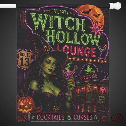 Witch Hollow Lounge Garden Flag, Retro 80's Halloween, Neon Gothic Yard Flag, Route 13 Horror Outdoor Decor - Etsy