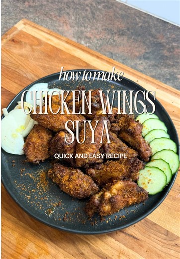 Chicken Wings Suya 🍗🤤 This is such a banger recipe and it’s so easy to make. Just mix: Baking powder Suya spice (Yaji) Paprika (opt) Garlic powder (opt) Onion powder (opt) Salt Chicken bouillon (opt) Black pepper (opt) Peanut butter Sesame oil Veg Oil With the wings, you can do 1 tsp each ingredients as a rule of thumb for 1kg of wings, except the peanut butter, Yaji and oil, you add what you think is enough for them. When air frying you can turn up the temp to 385°F for the last 5mins to get 
