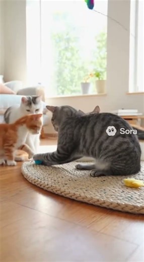 Happy Grey Tabby Cat Playing With Friends | Adorable Cat Playtime Fun 😺