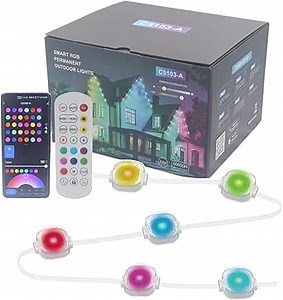 REXTiN Permanent Outdoor Lights 100ft: Smart RGB + IC Eaves Lights IP65 Waterproof for House Party Garden Daily - Compatible with Alexa Google Assistant