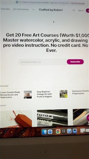 20 Free art courses covering watercolor, acrylic, and drawing. No credit card. No ads.